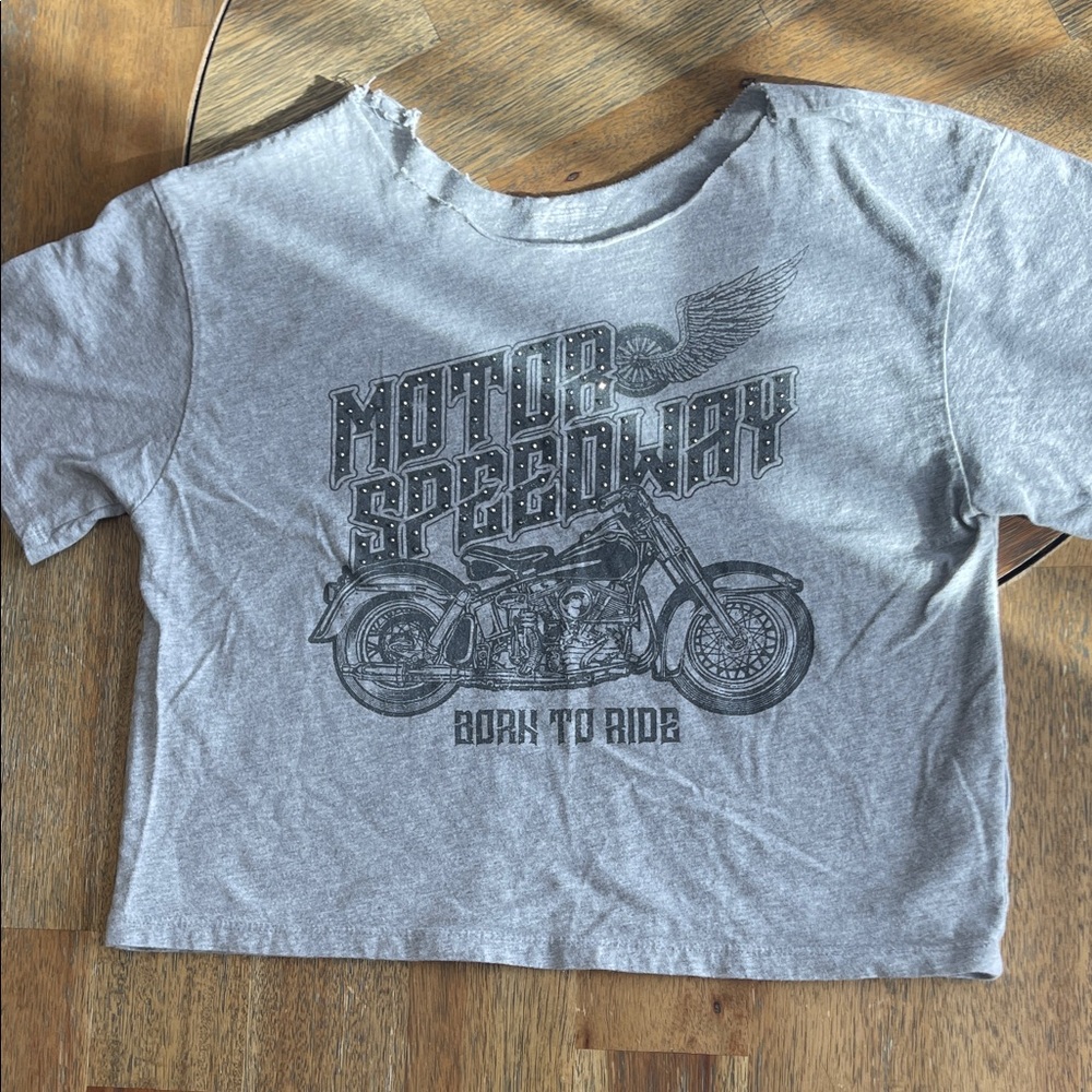 100% Cotton Croppedā Off the Shoulder Motorcycle Tee